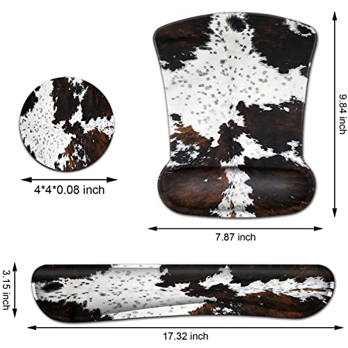 Mouse Pad with Ergonomic Wrist Support and Memory Foam Keyboard Wrist Rest, Non-Slip PU Base Gel Mouse Mat, Keyboard Palm Rest for Home Office Wireless Gaming Desk Pad Black & White Cowhide Fur - color: Yvb-mouse Pad -2-b-24