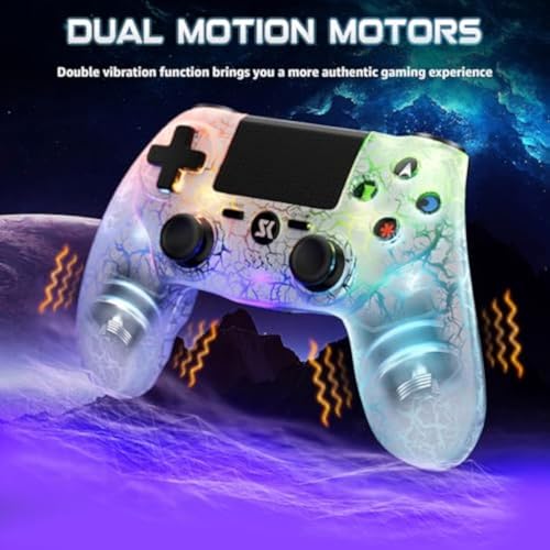 Wireless Controller for P-4, White Crack Custom Design, Adjustable RGB Light,1000mAh Battery, Double Vibration, 6-Axis, Built-in Speaker & 3.5mm Headphone Jack, Gamepad Compatible with PlayStation 4 - color: White