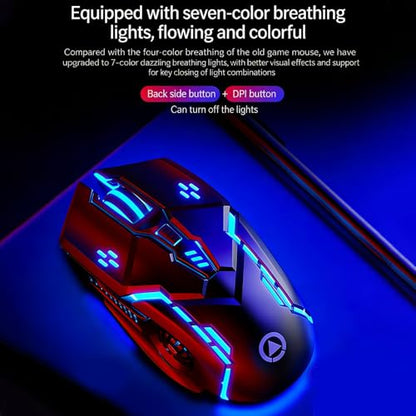 6 Buttons Wired Gaming Mouse, 4 Adjustable DPI Up to 3200 DPI, 7 Circular Breathing LED Light, Ergonomic USB Wired Mouse for Gaming Office Desktop Laptop Black Audio Version - color: Black, size: Audio version