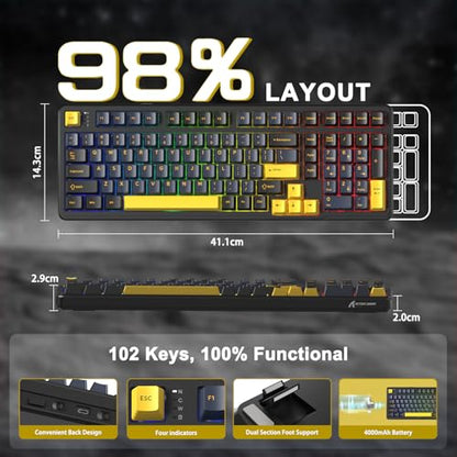 ATTACK SHARK X98 Wireless Mechanical Keyboard,Tri-Mode BT5.0/2.4GHz/USB-C Hot-Swappable,Gasket Mount with Pre-lubed Linear Switches,PBT Keycaps,RGB Backlit Gaming Keyboard for PC/Tablet/PS5/Xbox - color: Starry Black