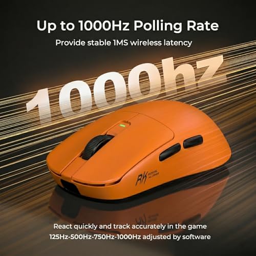 RK ROYAL KLUDGE RK M30 Wireless Gaming Mouse, 43g Ultra-Lightweight Computer Mouse with 2.4GHz/Bluetooth/USB-C, 24000 DPI, Rechargeable PC Game Mice with 5 Programmable Buttons for Win/Mac, Orange - color: orange