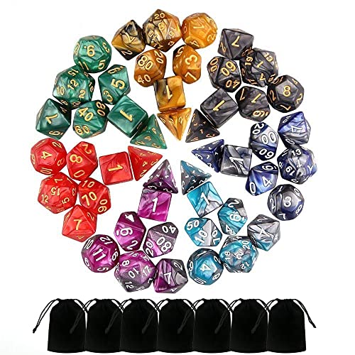 Polyhedral Dice Set, 49 Pieces - 7 Sets of RPG Dice with 1 Bag for Dungeons and Dragons D&D RPG MTG Board Games, Includes D20, D12, D8, D6, D4, D10 (0-9) and D10 (00-90)
