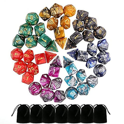 Polyhedral Dice Set, 49 Pieces - 7 Sets of RPG Dice with 1 Bag for Dungeons and Dragons D&D RPG MTG Board Games, Includes D20, D12, D8, D6, D4, D10 (0-9) and D10 (00-90)