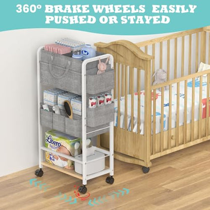 LIDTOP 2In1 Diaper Caddy & 4-Tier Rolling Diaper Cart, Diaper Caddy Organizer Cart with Dividers & Drawer, Mobile Metal Bedside Cart for Baby Nursery Essentials Storage, Large Capacity, White - color: White(with Drawer)