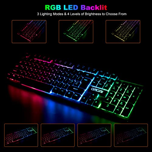 Gaming Wireless Keyboard and Mouse RGB Backlit Rechargeable Battery Gamer | Mechanical Feel Anti-ghosting with Side Button for PC Computer Laptop Compatible with Windows Mac Ps4/Ps5 Xbox one