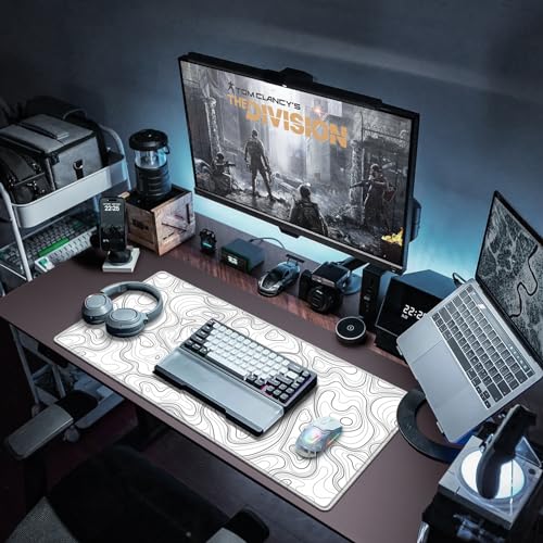 Canjoy Gaming Mouse Pad, Topographic Large Extended Mouse Pad 31.5x15.7inch | Full Desk Mousepad Keyboard Mat Big Large Mouse Pads for Desk Extended Computer Mat with Anti-Slip & Double Stitched - color: White Topographic, size: 800*400mm
