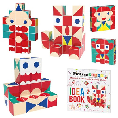 PicassoTiles Infinite Magnetic Puzzle Magic Cube Easy-Connect Brain Teaser Toy Set Magnet Pattern Block Matching Toys Free Ideabook 150+ Inspirations STEM Learning Kids Boys&Girls Age3+ PTC25 - color: 25pc Puzzle Cub