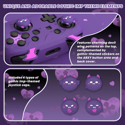 PlayVital Gothic Imp Series Cute Silicone Case for Nintendo Switch Pro Controller with 4 Thumb Grip & 2 Sticker, Non-Slip Anti-Scratch Protective Silicone Skin Cover - Purple - color: Purple