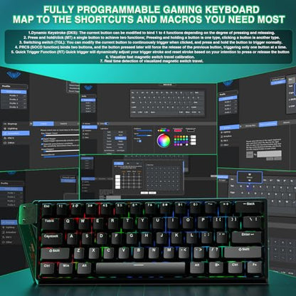 Aula WIN60 HE - 60% Mechanical Gaming Keyboard Wired, Magnetic Switch Hot Swappable, Adjustable Actuation Rapid Trigger Mode, 8000 Hz Polling Rate, RGB Small Keyboard 60 Percent Compact Design for PC - color: Black