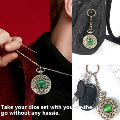 Mini DND Dice Set with Watch Shell and Keychain, Portable 7PCS Polyhedral Metal Dice Set Perfect for Dungeons and Dragons Gifts, MTG, Role Playing Board Games Accessory (Ancient Silver) - color: Ancient Silver