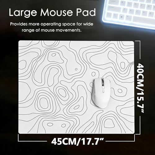 Glass Gaming Mouse Pad,White Topographic Hard Surface Gaming Mousepad,17.7‘’X15.7'' Tempered Glass Desk Mat,Ultra-Smooth Large Square Desk Mat,Improved Precision and Speed for Esports FPS Players - color: White(Irregular)