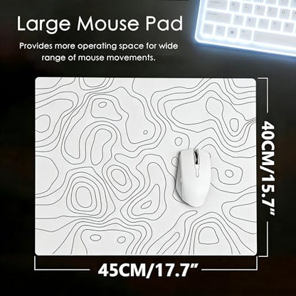 Glass Gaming Mouse Pad,White Topographic Hard Surface Gaming Mousepad,17.7‘’X15.7'' Tempered Glass Desk Mat,Ultra-Smooth Large Square Desk Mat,Improved Precision and Speed for Esports FPS Players - color: White(Irregular)