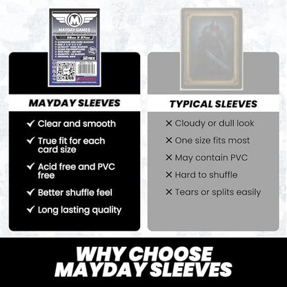 Mayday Games Premium Card Sleeves USA Standard 56x87mm - Clear Board Game and K-Pop Photocard Sleeves, 90 Micron Protector, 50 Pack - MDG-7076