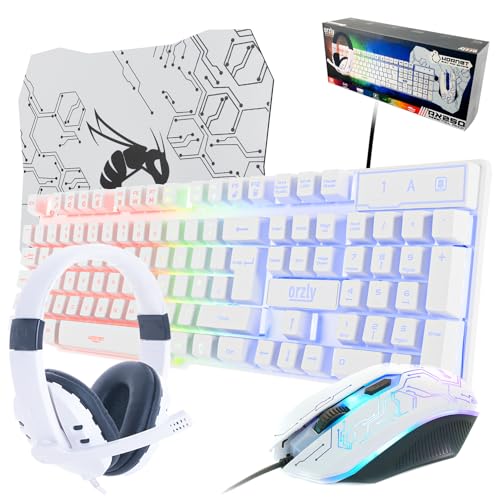 Gaming Keyboard and Mouse and Gaming Headset & Mouse Pad, Wired LED RGB Backlight Bundle for PC Gamers Users - 4 in 1 White Edition Hornet RX-250 - color: White