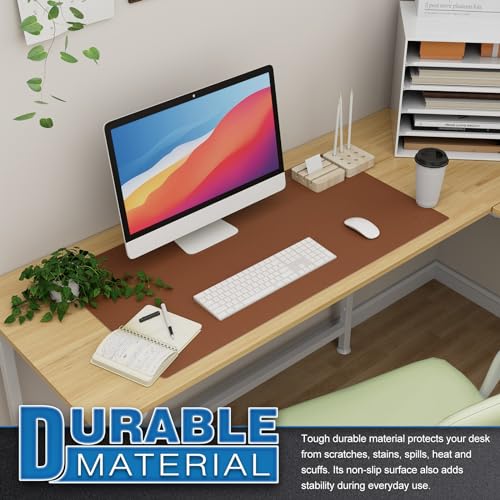 K KNODEL Large Office Leather Desk Mat, Mouse and Keyboard Pad, Computer and Laptop Mat, Desktop Protector and Cover, Writing Pad and Blotter (31.5"x15.7", Brown) - color: Brown, size: 31.5" x 15.7"