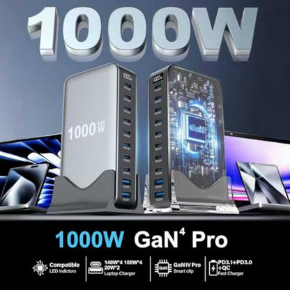 1000W USB C Fast Charger Block, 10 Ports GaN IV Pro USB Chagring Station, 140W PD QC HUB for Multiple Devices, Laptop Adapter Compatible with MacBook Pro/Air iPad iPhone Pro Max, Galaxy, Dell, HP - size: 1000W-8C2A