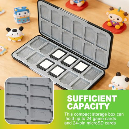 24 Slot Game Card Case Holder Portable Cartridge Storage Box with Micro SD Card Organizer Travel Hard Shell Protective Case Black