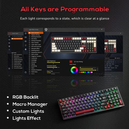 RK ROYAL KLUDGE RK98 Gaming Keyboard, Wireless Mechanical Keyboard 100 Keys Tri-Mode BT5.1/2.4G/USB-C Full Size Hot Swappable Custom Keyboard with Numpad RGB Backlit, Massive Battery, Silver Switch - color: Black, size: Hot Swap Sliver Speed Switch