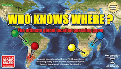 Who Knows Where? - The Location Guessing Educational Family Board Game Where You Guess Famous Geography Locations on a map of The World.