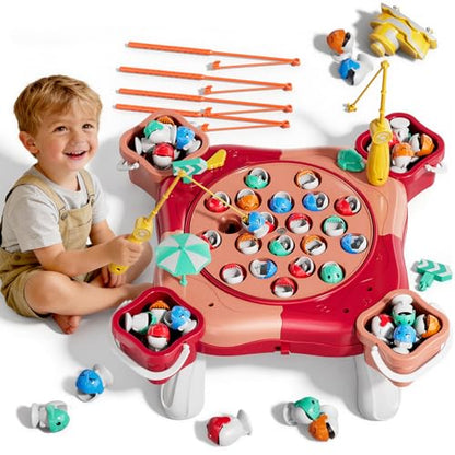 Magnetic Fishing Game for Kids Toddlers Ages 1-3 3-5 5-7, Fish Toy Board Game for Kids 3 4 5 6 7 8 Years Old, 70 Pcs Fishing Table Toys Fish Catch Game Birthday Gifts for Boys Girls, Pink - color: Pink