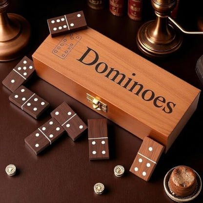 T one Dominos Set for Adults with Wooden Box(28 Tiles) | Dominos for Kids | Family Party Game | Gift for Birthday/Christmas/Father Day (Design-1)