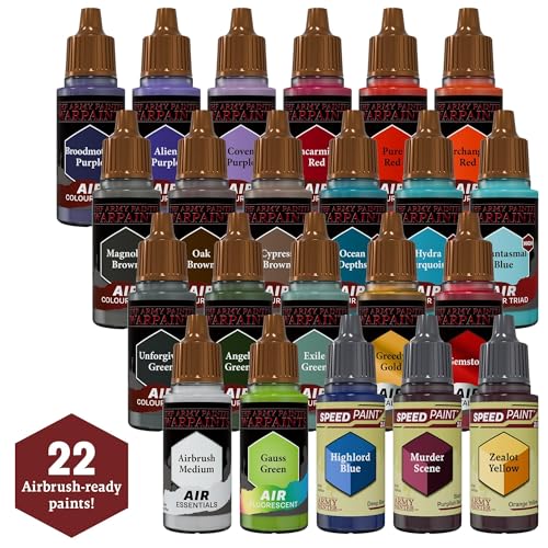 The Army Painter, Warpaints Air Most Wanted Paint Set, 22 x 18 ml | 19 acrilici per aerografo, incl. 2 metallici, 1 fluo, 1 medium e 3 Speedpaint, per modelli e miniature - color: Air Most Wanted Set