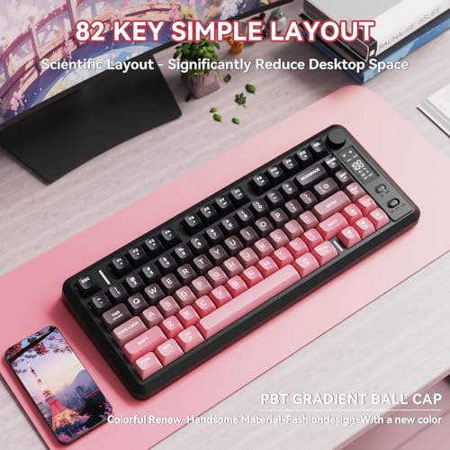ZIYOU LANG M75 Wireless Gaming Keyboard, RGB Backlit Rechargeable 2000mAh Battery, Small Membrane But Mechanical Feel Keyboard with Smart Display & Knob, PBT Gradient keycaps for PC, MAC-BlackBerry - color: Blackberry