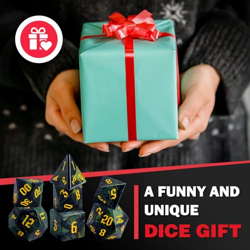 LUCKY-M Kambaba Jasper Dice DND Set, 7PCS Gemstone Dice for Dungeons and Dragons for RPG MTG Table Games, Stone Dice Set D&D, Valentines Day Gift for Him - color: Gem-kambaba Jasper
