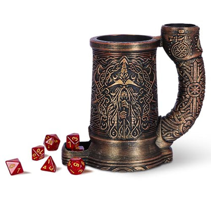 Dice Tower Mug, Dice Rolling Tower, Comes with 7 PCS Dice Set, Suitable for DND Dungeons and Dragons, Tabletop Games, Available As Drink Holder, D&D Gifts, DND Accessories (Dark Gold Mage) - color: Dark Gold Mage