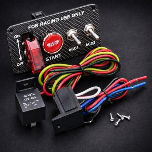 MGI SpeedWare 12V Racing Ignition Switch Panel with Push Start – Toggle Panel Kit for Race Car, Truck, & Boat (4-Switch) - size: 4-Switch