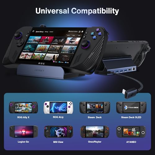 iVANKY Legion Go/ROG Ally X/ROG Ally/Steam Deck Dock with 100W PD Charger, 8-in-1 Hub Docking Station with HDMI 4K@144Hz Gigabit Ethernet, USB-A 3.0 100W Charging USB-C Port for Valve Stream Deck - color: Dark Blue