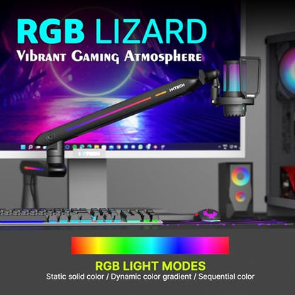 RGB Low Profile Boom Arm for Mic, Adjustable Microphone Arm Stand with Desk Mount Clamp, Rotatable Microphone Boom Arm Mic Stand with Cable Management for Podcast Streaming Gaming Studio. - color: 4 LIZARD RGB