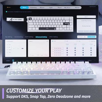 ATTACK SHARK X68HE 60% Wired RT 8K Keyboard+Wireless R1 Mouse-White Contour | Adjustable Actuation,Hall Effect Mechanical Magnetic Switch,Coiled Cable,USB C/2.4Ghz/BT Ultralight 18K DPI Mice for PC Gamer - color: White Contour, size: Keyboard Mouse