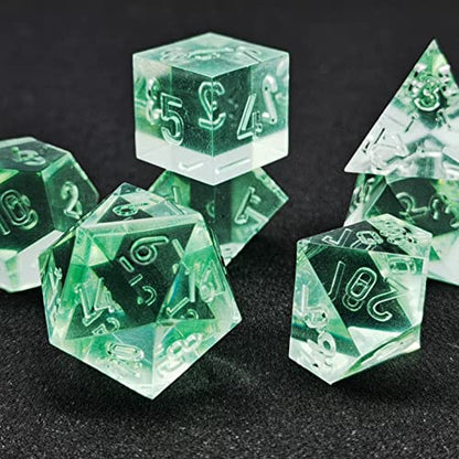 Bescon Crystal Clear (Unpainted) Sharp Edge DND Dice Set of 7, Razor Edged Polyhedral D&D Dice Set for Dungeons and Dragons Role Playing Games, MintGreen Color - color: Mintgreen