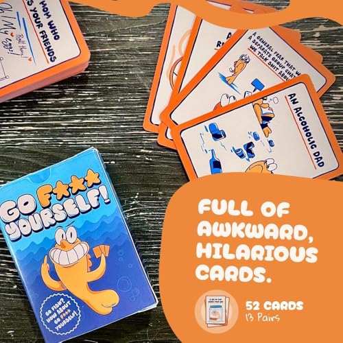Go F Yourself! Grown Up Go Fish Card Game, Funny Gag Gift Card Deck | 52 Playing Card Deck of 13 Unique Pairs, 2+ Players, Funny Party Game for Game Night, Bachelorette Parties, Travel, Camping