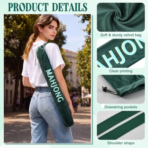 35 Inch Long Velvet Mahjong Mat Bag Cute Double Strapped Drawstring Mahjong Mat Holder Lightweight Carrying Bag for Board Games Outdoor Travel Storage-Mat Not Include(Green,1 Pc) - color: Green