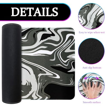 Mouse Pad Gaming Mousepad, 31.5 x 11.8in Large Desk Mat Keyboard Pads Extend Long XL Mouse Mat with Non-Slip Base Desk Accessories for Home Office Keyboard Mouse (Black Gray Fluid) - color: Black Gray Fluid