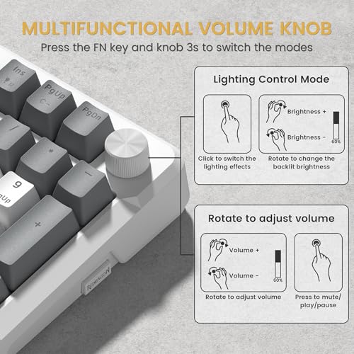 Redragon K742 Wireless Mechanical Gaming Keyboard with Knob, Bluetooth 5.0/2.4GHz/USB C Wired Creamy Keyboard with Number Pad for PC Computer, RGB Backlits, Hot-Swappable with Linear Switches (White) - color: White
