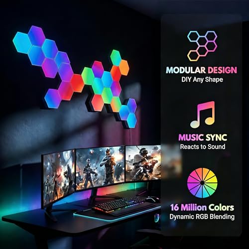 TISOFU 20 Pack Hexagon Lights LED Wall Panels, RGB Gaming Lights with APP/Music Sync & Remote, DIY Smart Modular Hexagonal Honeycomb Glide Hex Tiles Panel, Bedroom Party Decor Gifts - size: 20 Pack