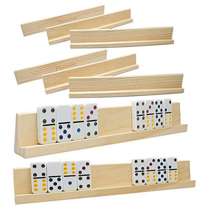 Domino Racks Set of 8, Mexican Train Dominoes Trays, Wooden Domino Holders for Mexican Train, Chickenfoot Combo, Mahjong and Other Dominoes Games13.97 x 2 x 1.18 Inches - Dominoes NOT Included