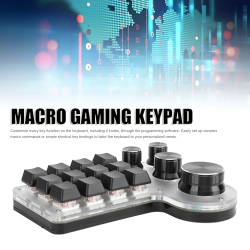 Macro Pad Macro Keyboard, Programmable Keypad Customized 12 Keys Mini Mechanical Gaming Keyboard, One Handed Keyboard Micro Keyboard Macropad 4 Knobs