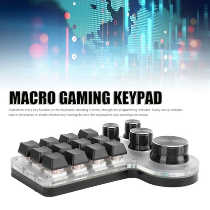 Macro Pad Macro Keyboard, Programmable Keypad Customized 12 Keys Mini Mechanical Gaming Keyboard, One Handed Keyboard Micro Keyboard Macropad 4 Knobs