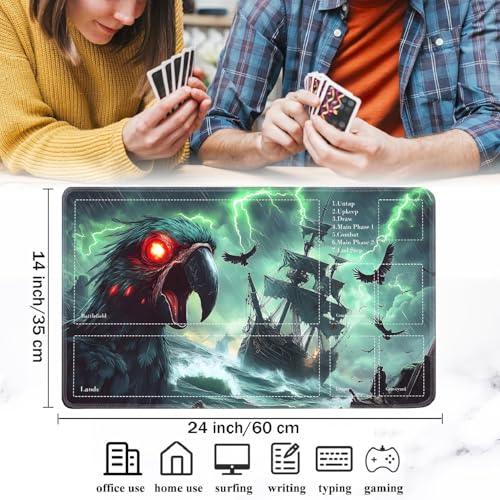 for MTG Card Playmat with Zones-Includes A Storage Bag and 6 Dice, 24 x 14 inches for TCG Playmat with Non-Slip Rubber, Game Mat, Rough Sea Ship - color: Yux-playmats-2-2A-271