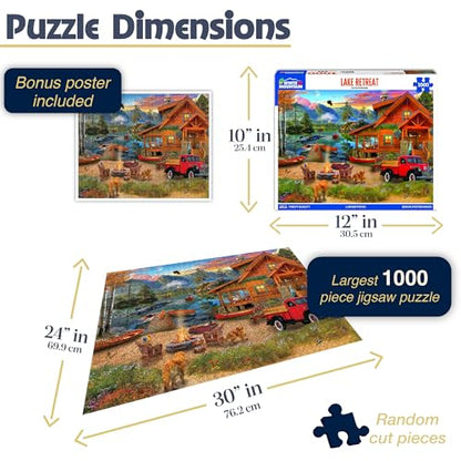 White Mountain 1000 Piece Jigsaw Puzzle Scene Summer Cabin, Lake Retreat | Large Pieces, Gift for Adults and Family, 24"x30" in, Large