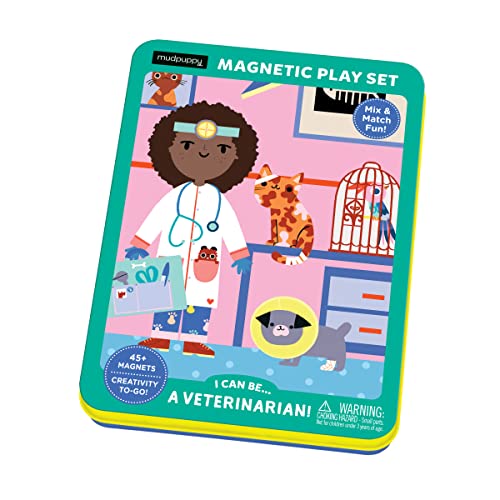 Mudpuppy I Can Be... A Veterinarian! Magnetic Play Set from, Includes 2 Brightly Illustrated Background Scenes and 45+ Mix and Match Magnets, Perfect for Travel Activities on The Go!, Ages 4+, Medium