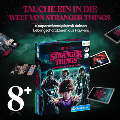 Clementoni - 16636 - Stranger Things - Adventures Together - Board Games Netflix, Family Games for Teens and Adults, 1-4 Players, Card Games, Fun Challenges