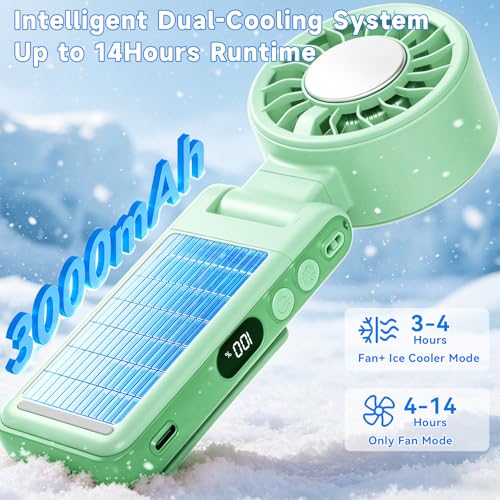 Handheld Portable Turbo Fan with Ice Cooling,5 Speed Rechargeable LED Display Foldable Hand Held Personal Clip/Neck/Waist Fan,180°& 360° Adjustable,Pocket Mini Fan for Outdoor/Home/Office (Green) - color: Green