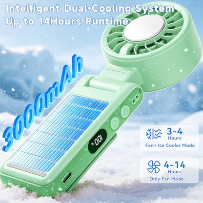 Handheld Portable Turbo Fan with Ice Cooling,5 Speed Rechargeable LED Display Foldable Hand Held Personal Clip/Neck/Waist Fan,180°& 360° Adjustable,Pocket Mini Fan for Outdoor/Home/Office (Green) - color: Green