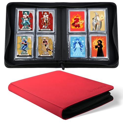 Toploader Binder 4 Pocket, WITHYU Trading Card Binder Top Loader PU Leather Album with 128 Pockets, Ringless Card Holder for Sports TCG MTG Collection (Burgundy) - color: Burgundy, size: 4 Pocket