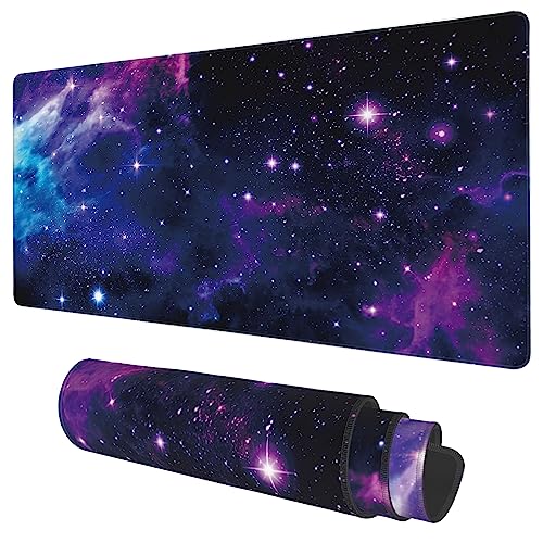 Desk Mat, Galaxy Nebula Universe Space Extended Gaming Mouse Pad Large, Big Mouse Pad with Non-Slip Base and Stitched Edge, Long Computer Keyboard Mouse Mat for Home Office - color: Galaxy Nebula Universe Space, size: 15.7" x 35.4"